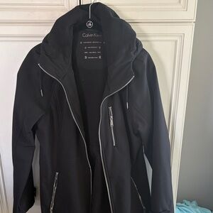 Calvin Klein women’s  Black Hooded Zip Jacket with Silver Hardware, waterproof